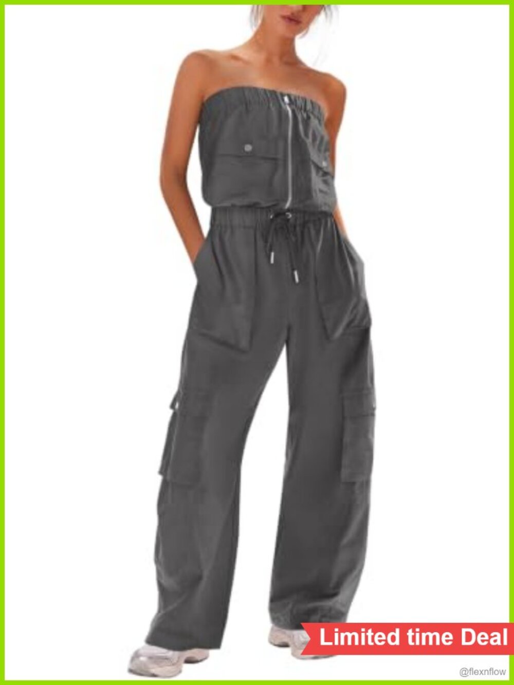 LAMISSCHE Strapless Cargo Jumpsuit Wide Leg Tube Romper
